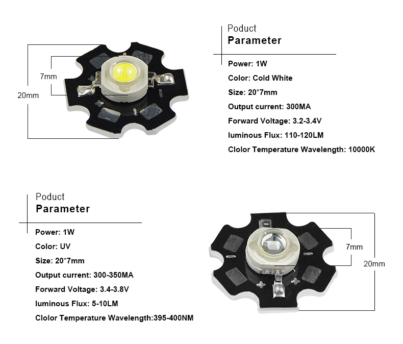 10 шт. 1 Вт 3 Вт светодиодный чип лампы излучающие диоды алюминиевая печатная плата радиатор 3,2 В-3,4 в DIY УФ-светильник светодиодный растительный светильник