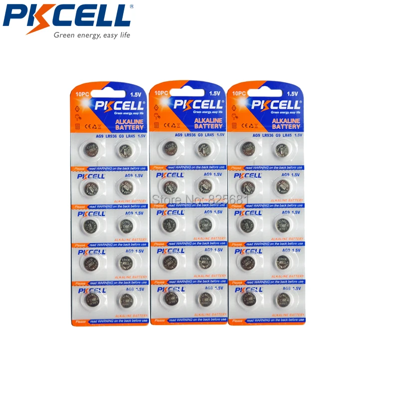 Pkcell 30Pcs/3Card AG9 Knoopcel Batterij LR45 LR194 LR936A 1.5V 45Mah Batterijen horloges - AliExpress