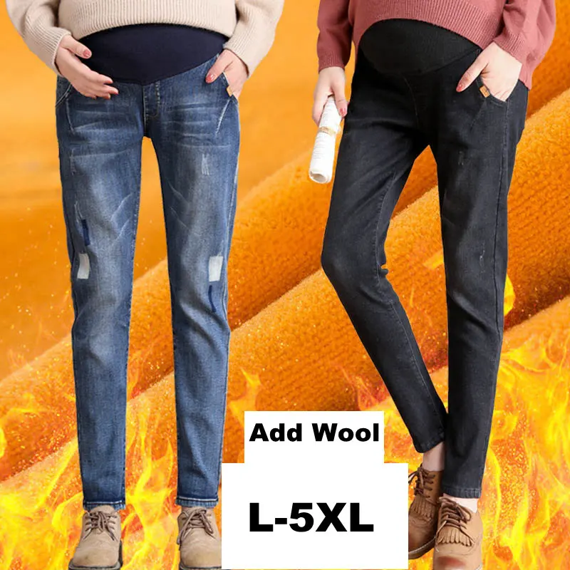 

Pregnant Pants Winter 2018 Warm Denim Trousers for Pregnancy Women Belly Winter Clothes for Pregnant Women Plus Size Jeans Pant