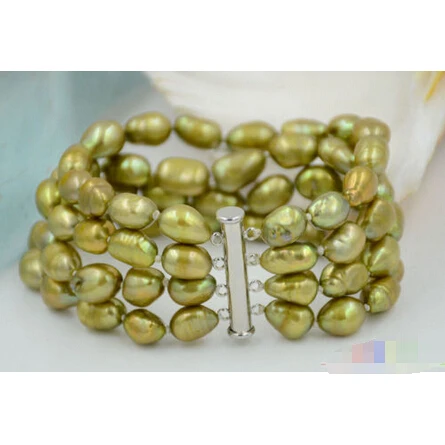 

Free shipping >>>>>>P4776 4row 8" 9x13mm bronze baroque freshwater cultured pearl bracelet