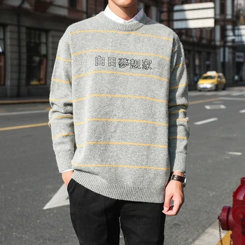 

Men Christmas Sweaters 2019 New Fashion Designer China Character Style Pullover Striped Sweater Boy's O-Neck Wool Knitting m6021
