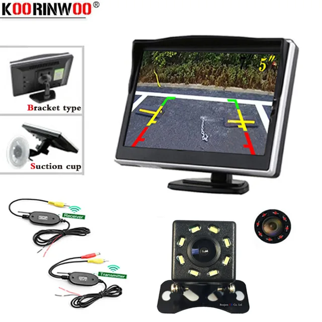 Koorinwoo CCD Wireless 5 inch Color LCD Video Monitor Rear View Backup Camera Auto Parking Assistance Waterproof Parking System