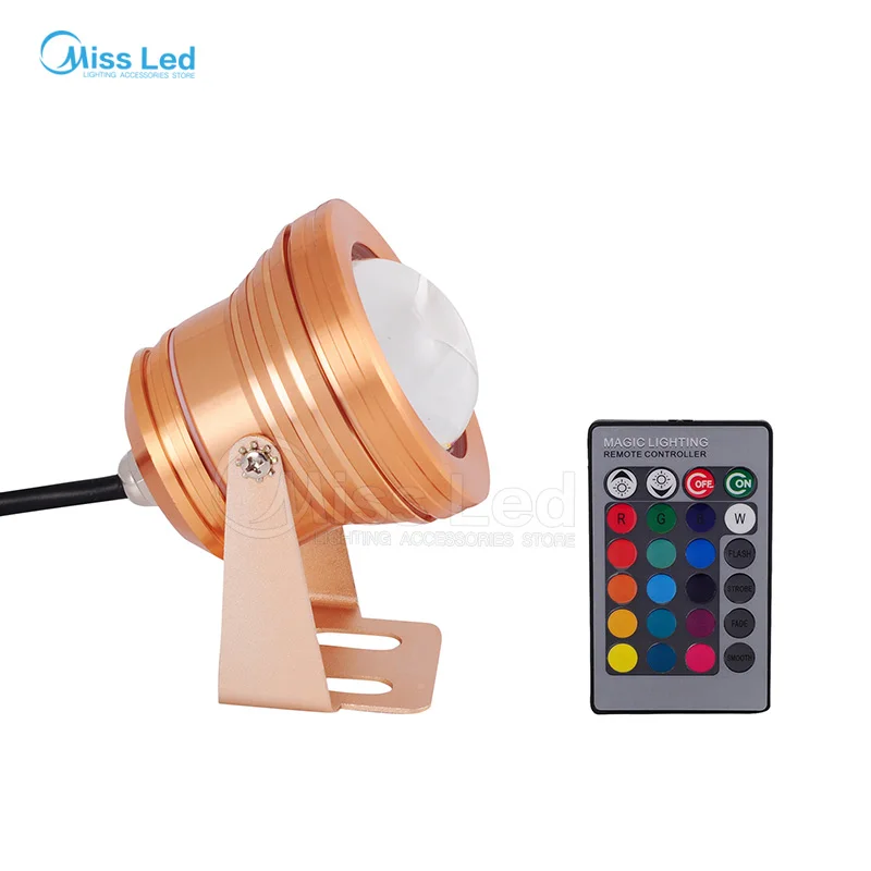 

10W Golden Case RGB AC85-265V LED Underwater Floodlight Swimming Pool Light IP68 Waterproof Lighting Convex Glass Spot light