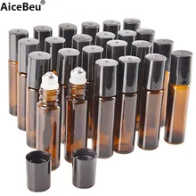 Frascos de vidro âmbar aicebeu, frascos removíveis com esfera de rolo de aço inoxidável para perfume em óleo essencial, 10/20 peças de 10 ml