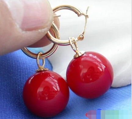 

Free shipping @ 16mm round red SOUTH SEA SHELL PEARL dangle earring P2492 6.10