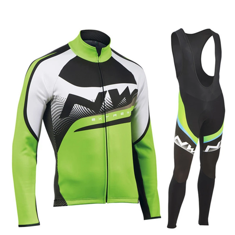 NW Тепловая флисовая футболка с длинными рукавами для командного велоспорта, набор с черными комбинезонами, зимний спортивный костюм, одежда для велоспорта - Цвет: Pic Color3