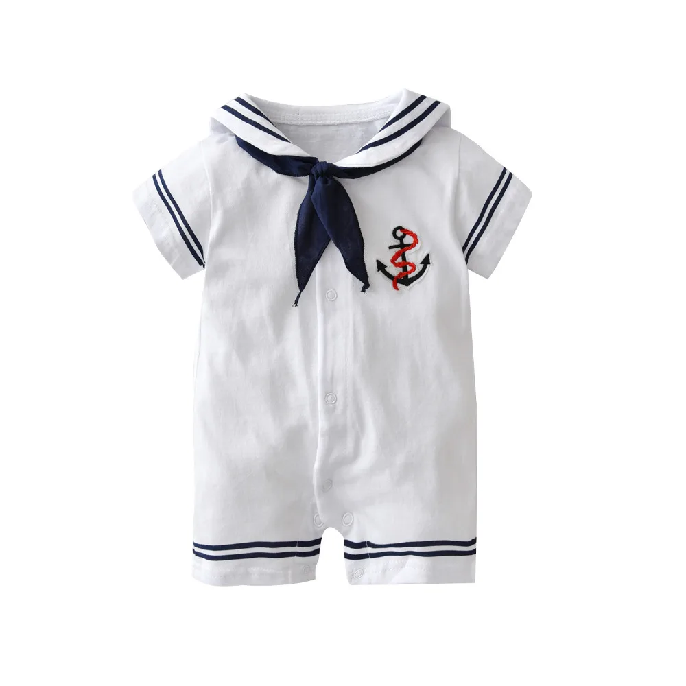 Summer Newborn Short Sleeve White Navy Sailor Uniforms Baby Romper Baby