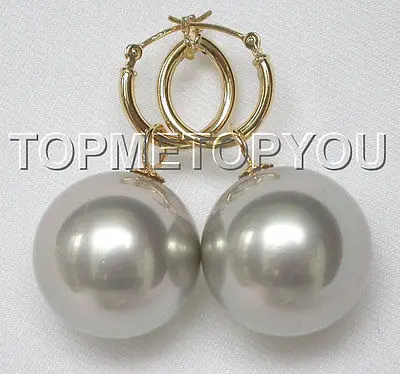 

Free Shipping >> New hot Stunning AAA 20mm gray round shell pearls dangle earrings E585