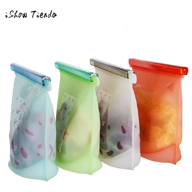 Reusable Silicone Vacuum Bag Food Sealer Bags Wraps Fridge Storage Reusable Silicone Vacuum Bag Food Sealer Bags Wraps Fridge Storage Refrigerator Kitchen Ziplock Porta Maquiagem Organizer
