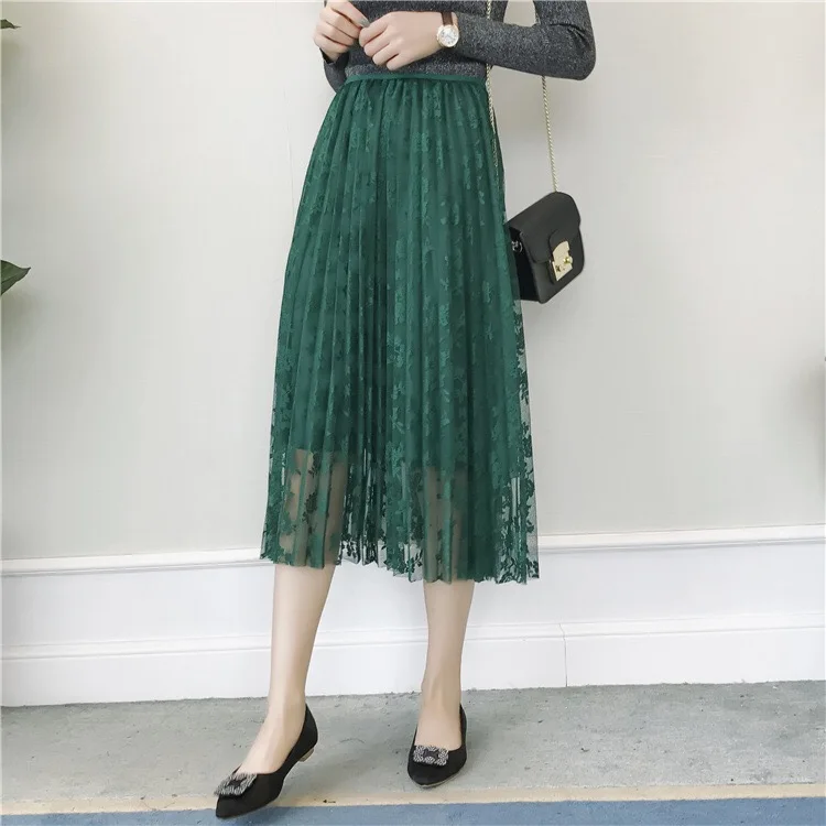 Элегантные женские плиссированные кружевные юбки с цветочным принтом в богемном стиле до середины икры, летняя пляжная длинная юбка макси