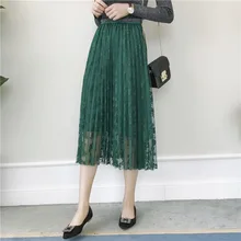 Элегантные женские плиссированные кружевные юбки с цветочным принтом в богемном стиле до середины икры, летняя пляжная длинная юбка макси