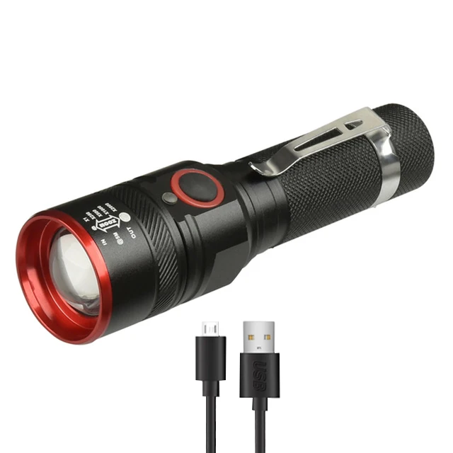 T6 светодиодный фонарик с подзарядкой от USB, масштабируемый фонарь с 3 режимами, аккумулятор 18650 с usb-кабелем для кемпинга z30 - Испускаемый цвет: A