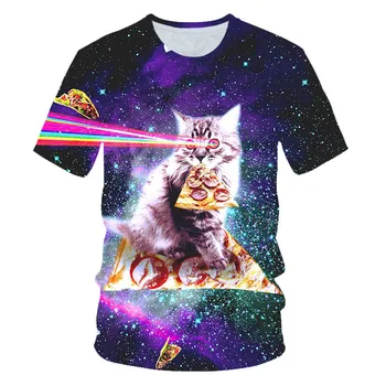 

BIAOLUN 2020 New Galaxy Space 3D T Shirt Lovely Kitten Cat Eat Taco Pizza Funny Tops Tee Short Sleeve Summer Shirts
