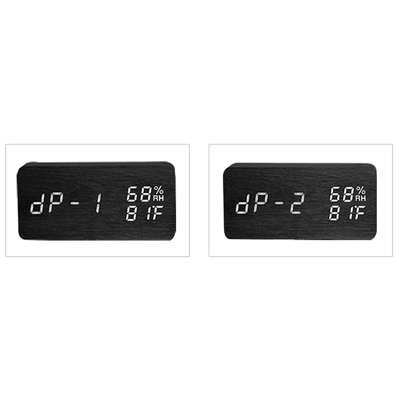Modern Led Alarm Clock Temperature Humidity Electronic Desktop Digital Table Clocks,Black+ white subtitles