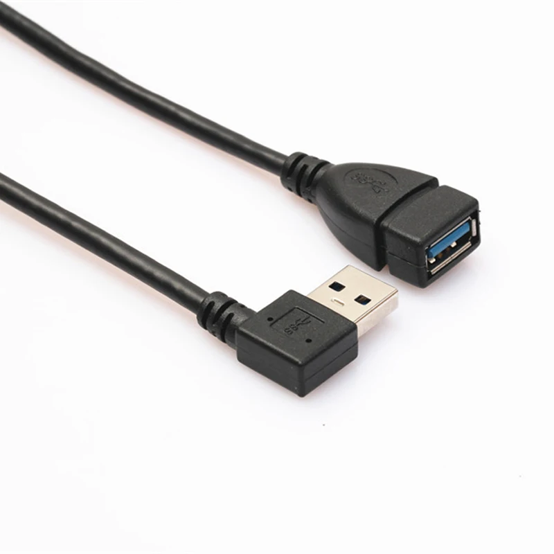 

20cm USB Black Cables High Speed Female Jack Type A USB 3.0 To Left Angle 90 Degree Male Plug Cable Cord Adapter