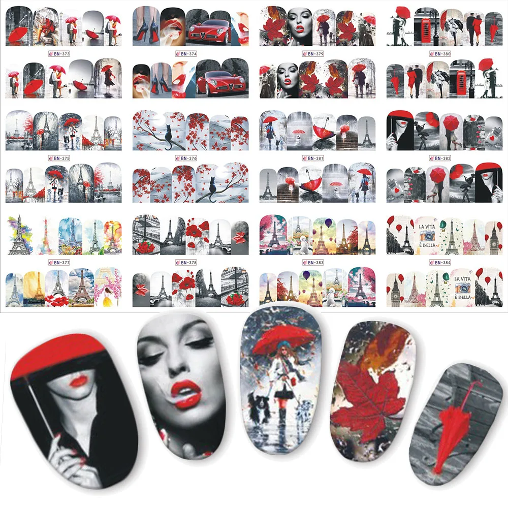 12pcs-Full-Cover-Black-Red-Beauty-Lady-Water-Transfer-Nail-Art-Stickers-For-Nails-Decal-Beauty