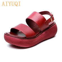 AIYUQI Women's sandals retro 2019 new summer women sandals genuine leather platform wedge casual footwear red shoes for women цена AIYUQI Women's sandals retro 2019 new summer women sandals genuine leather platform wedge casual footwear red shoes for women цены онлайн