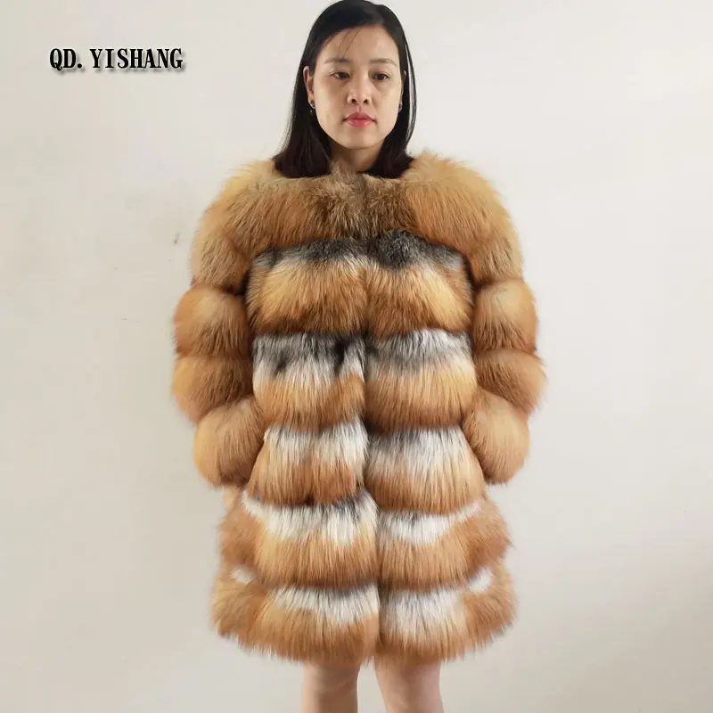 Зимнее Новое натуральное меховое пальто из красной лисы, женское подлинное меховое пальто из натурального Лисьего меха, QD. YISHANG