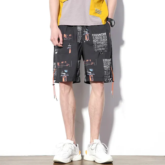 Новинка, летние мужские повседневные шорты, длина до колен, Повседневная Уличная одежда для мужчин, новая мода, Harajuku, короткие джоггеры, ABZ355 - Цвет: Черный