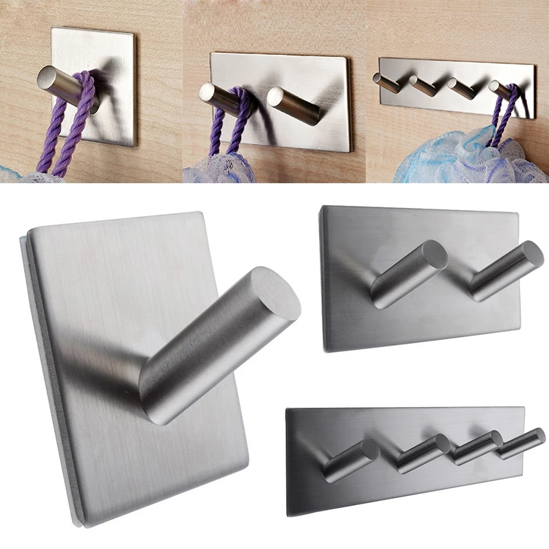 Adhesive Hook Stainless Steel Self Key Rack Coat Hanger Family Robe Hats Bag Key Adhesive Wall Hanger Hook