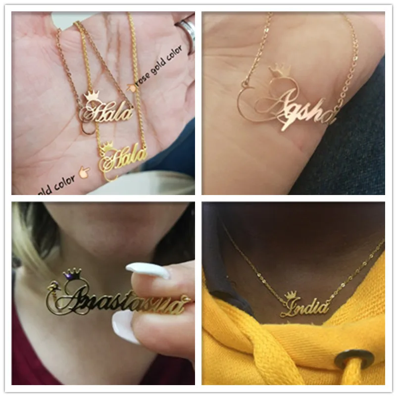 Custom Name Crown Necklace Cursive Personalized Name Jewelry For The Wedding Birthday Crown Princess Queen Aliexpress Jewelry Accessories