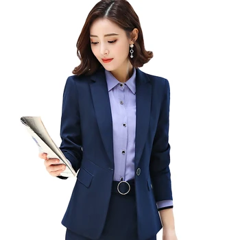 

Fashion Blue Gray Black Women Blazer New Spring Formal Business Slim Long Sleeve Jacket Office Ladies Plus Size Work Coat CM1198