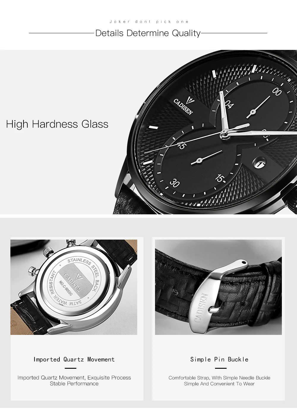 CADISEN мужские часы брендовые Роскошные модные бизнес кварцевые мужские часы спортивные кожаные водонепроницаемые наручные часы relogio masculino
