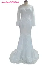 New Arrival Long Sleeve Mermaid Wedding Dress Custom Made O Neck Lace up Back Applique Lace Bridal Gowns Dresses