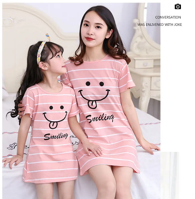 

Summer Children Cartoon Pajamas Girl Nightwear Cotton Short Sleeve Parent-child Dress Boy Girl's Nightgown Dress