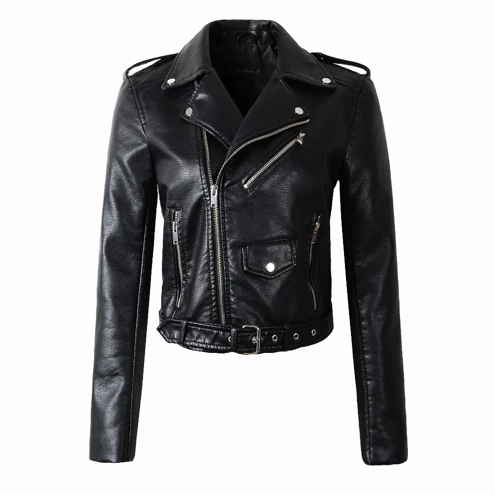 Billige 2020 neue Mode Frauen Autunm Winter Schwarz Faux Leder Jacken Dame Bomber Motorrad Kühle Oberbekleidung Mantel mit Gürtel Heißer Verkauf