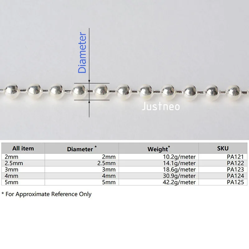 Твердые 925 пробы цепь из серебряных шариков свободная веревка для ювелирных изделий Diy компоненты