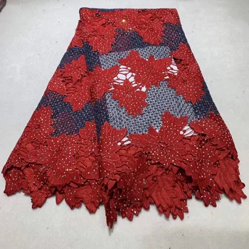 

Black and Red New Design African Cord Lace Fabric 2019 Guipure Lace embroidered French Mesh Lace Fabric High quality Stones-LQ30