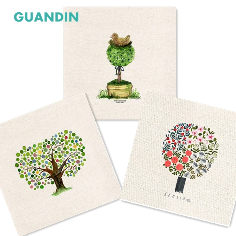

GUANDIN,20*20cm Plain Printed Cotton Linen Fabric Tree Pattern Hand Dyed Sewing&Handmade Table Mat/Mouse Pad/Pillow Decoration