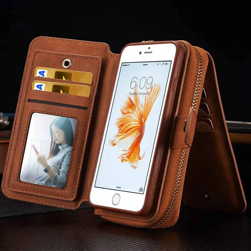 Wallet Pouch Phone Case For iPhone 5 5S SE 6 6S 6G 6 Plus 6S Plus Multi-function Leather Mirror Hard Back Cover Card Holder