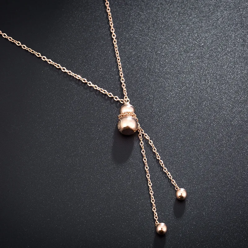 

Titanium Steel New Gourd Hanging Beads Necklace Rose Gold Engagement Wedding Necklaces For Women Christmas Gift Collier N18213