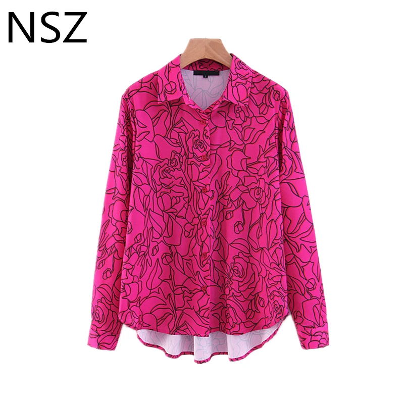 

Women Print Blouse Asymmetry Shirt Long Sleeve Turn Down Collar Office Work Top Loose Button Ladies Tops Chemise femme Blusa