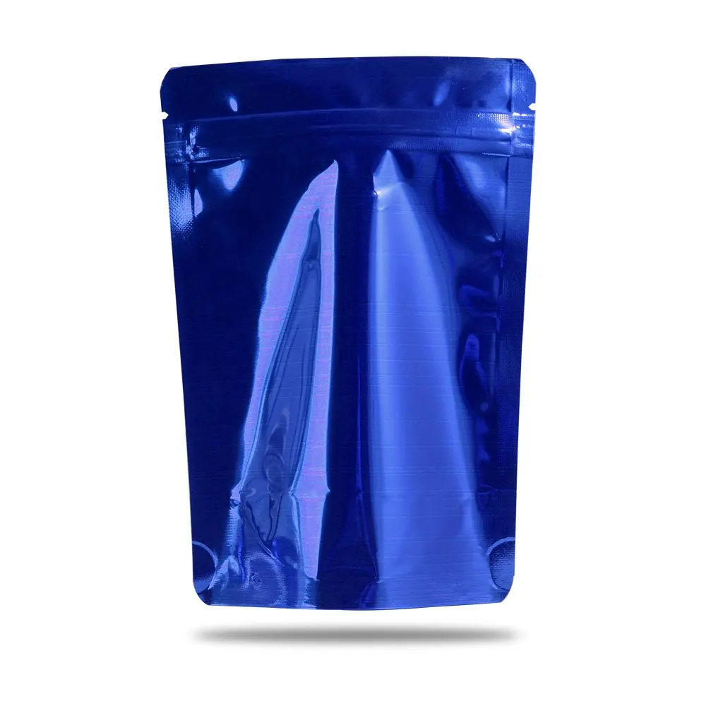 Двухсторонние цветные плотные термогерметичные упаковочные пакетики со струнным замком пищевой вертикальный алюминиевый фольга с застежкой мешочки 100 шт - Цвет: Blue Zip Lock Bag