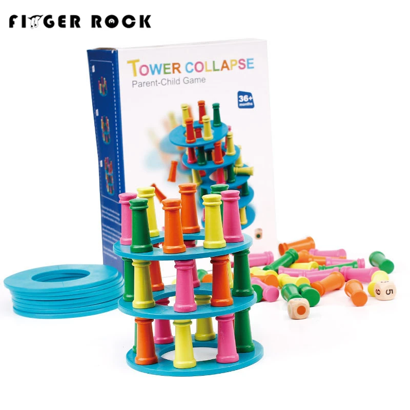 

Finger Rock 2 in 1 Balance Pisa Tower Collapse Game Piling Wooden Pillar Desktop Toys & Flight Chess Children Educational Toys