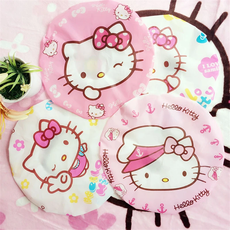 

2pcs Hello Kitty Transparent Cute Waterproof Shower Cap Dust Cap Elastic Band Hat Bath Cap for Bathroom Supplies B