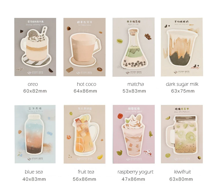 Fruit Tea Milk Sticker Bookmark Memo Pad Sticky Note Stationery School Supplies