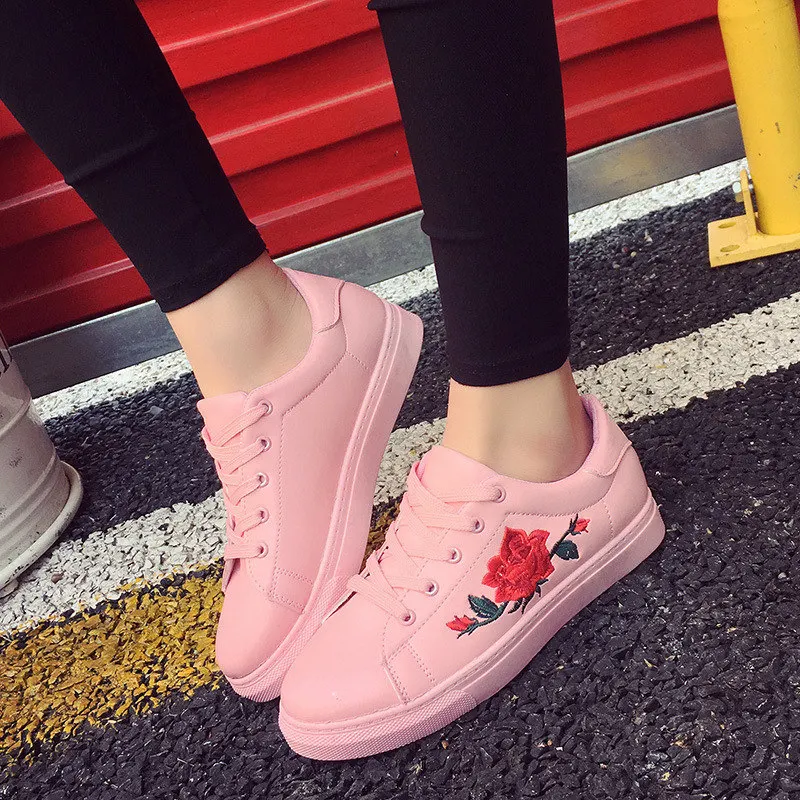 

Spring Women Casual Shoes Women Sneakers Fashion Breathable PU Leather Embroider White Women Shoes Soft Footwears