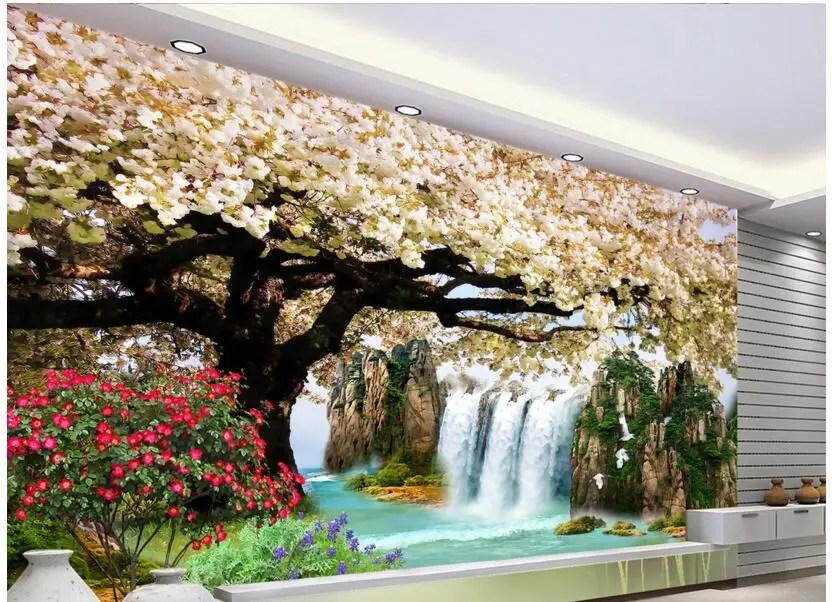 

Custom photo 3d wallpaper Non-woven mural wall sticker waterfall cherry blossom painting picture 3d wall room murals wallpaper