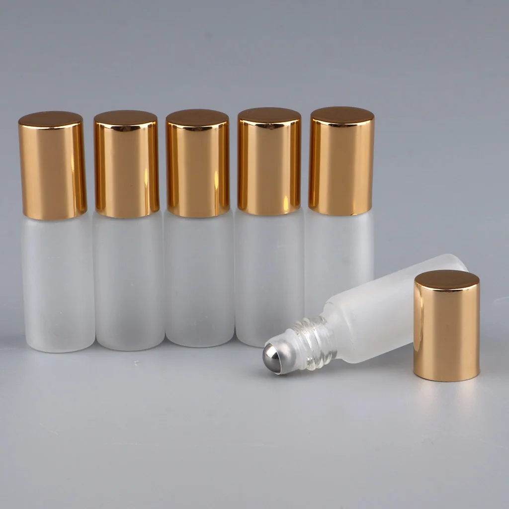 6Pcs Empty Roll On Bottles 5ml Frosted Glass Roller Bottles Containers Vials For Perfume Essential Oils Lip Gloss