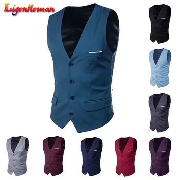 

Autumn 2019 Suit Vest Male Suit For 6XL Men Solid Color Single Buttons Vest Fit Men's 9 Color Business Casual Slim Vest Fashion
