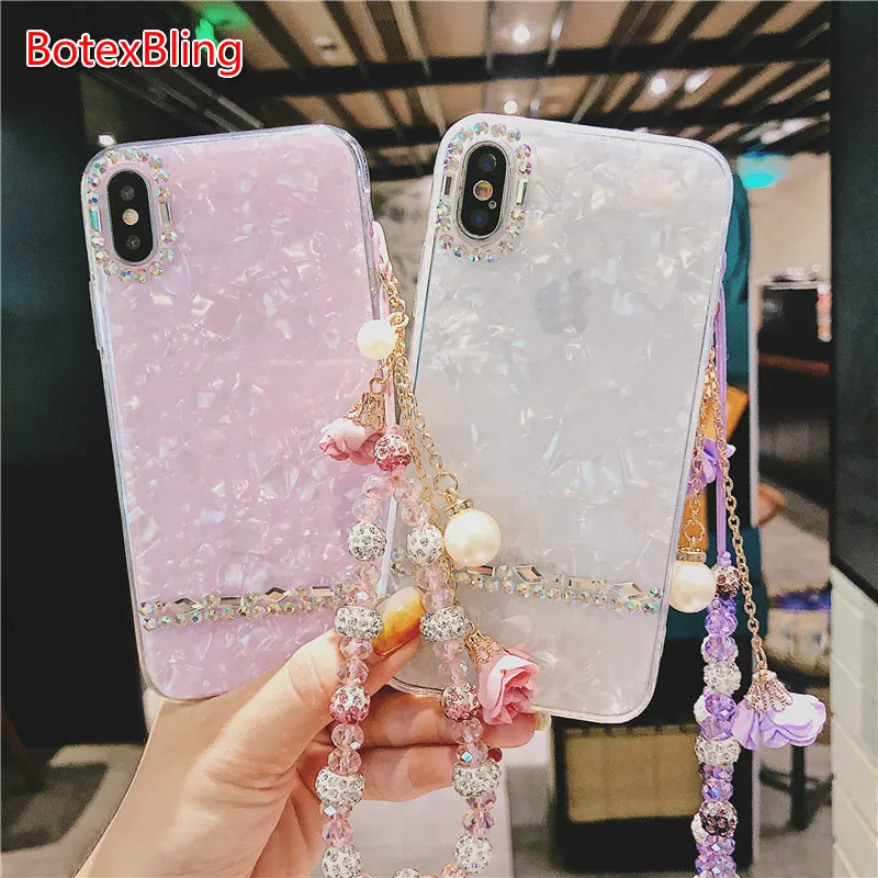 Роскошный чехол для телефона в виде раковины 3D diy со стразами и кисточками