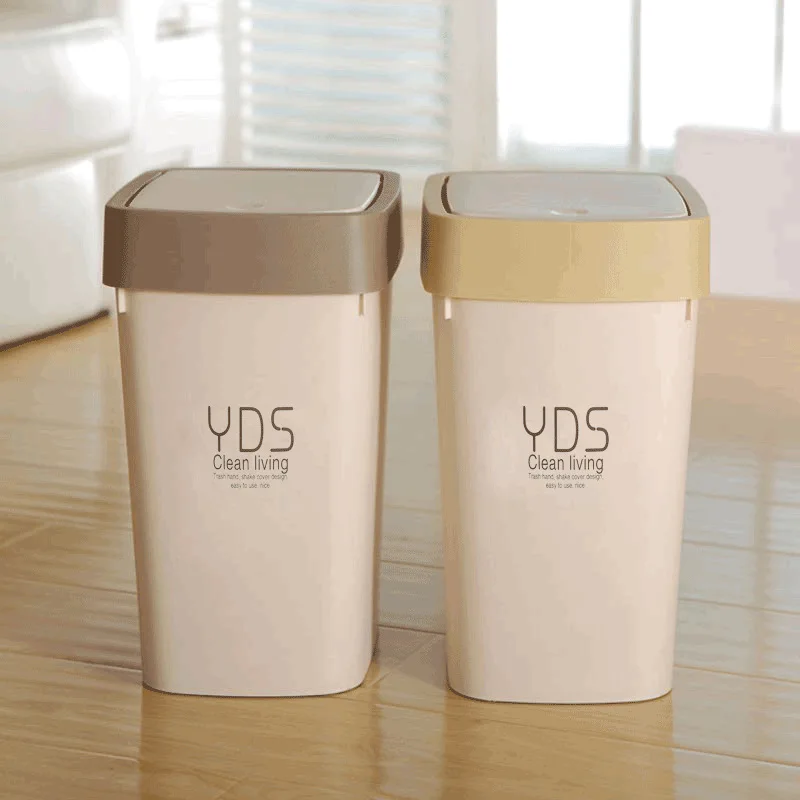 

Plastic Pressing Type Waste Bins Covered Trash Can Household Plastic Trash Can