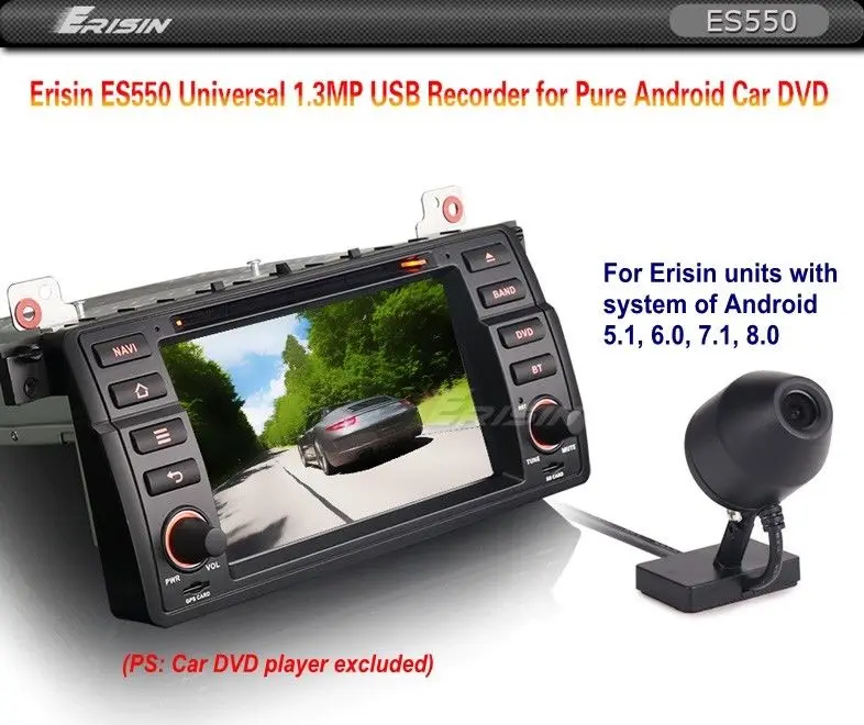 Erisin ES550 DVR камера USB Dash 125 градусов Android автомобильный DVD 720P водонепроницаемый