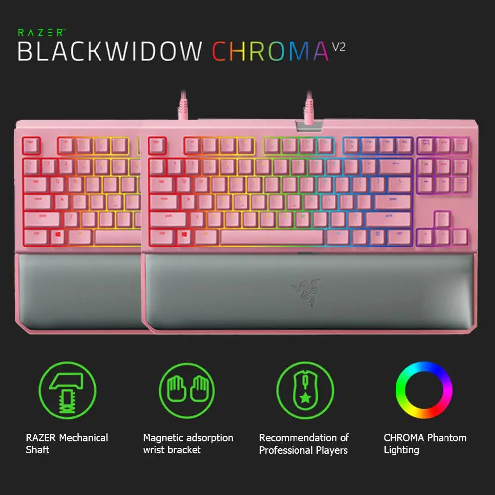 الماسح Blackwidow صفاء V2 لعبة لوحات المفاتيح ل مكتب للحاسوب شخصي RGB الخلفية USB 2.1 m السلكية الميكانيكية لوحة مفاتيح الألعاب المعصم دعم