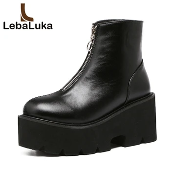 

Tuyoki Women Platform High Heel Boots Motorcycle Zipper Ankle Thick Heels Boots Punk Warm Shoes Women Footwear Size 33-43
