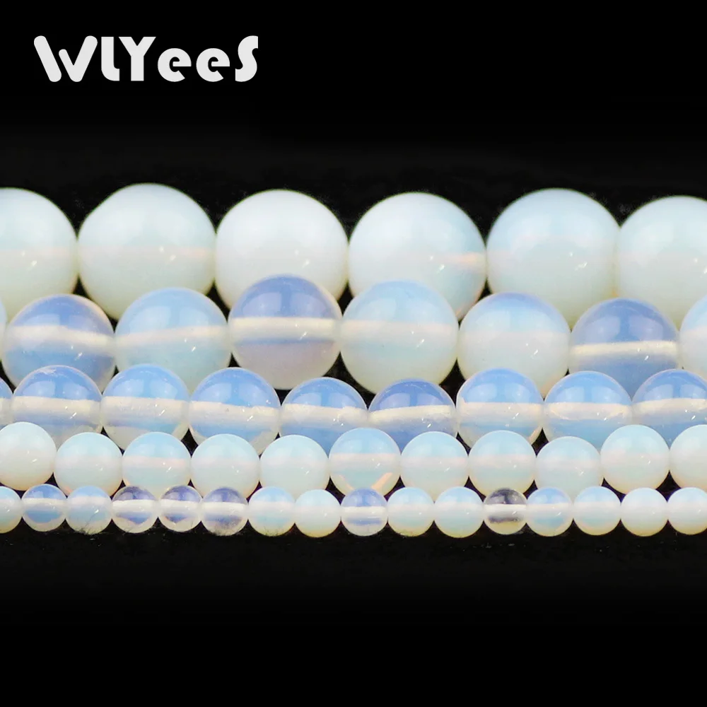 WLYeeS природный камень опал бисер 4 12 мм Круглый молочный белый Бисер для ювелирных